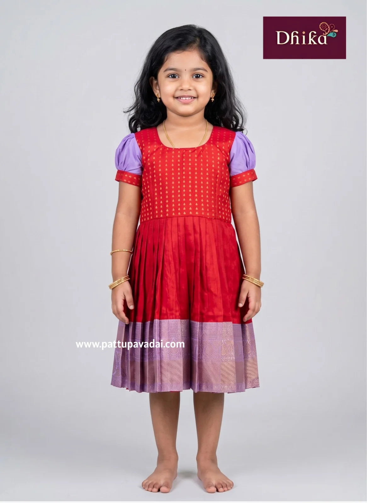 kids red lavender soft silk frock party wear