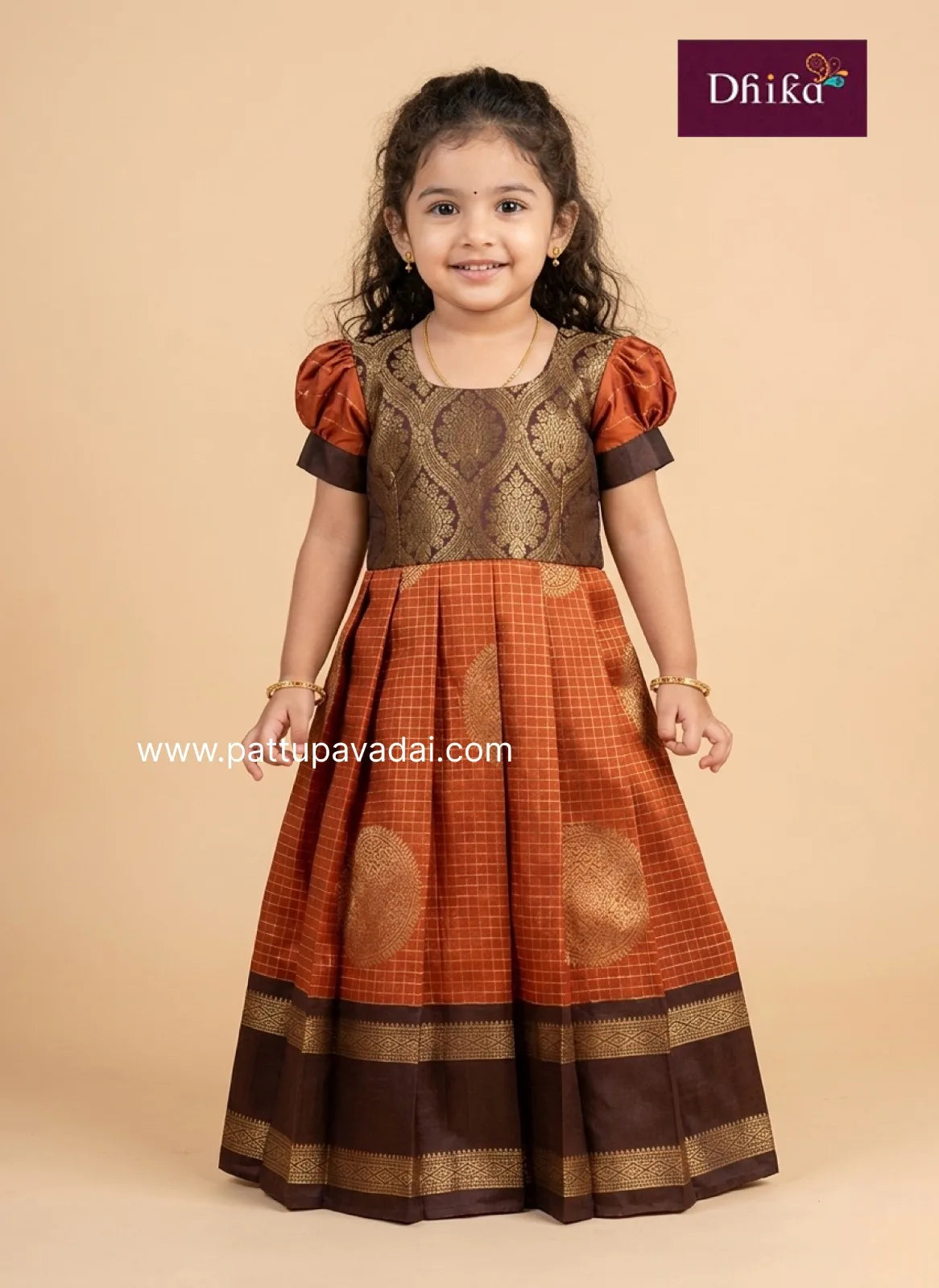 kids rust orange brown silk gown festive wear outfit