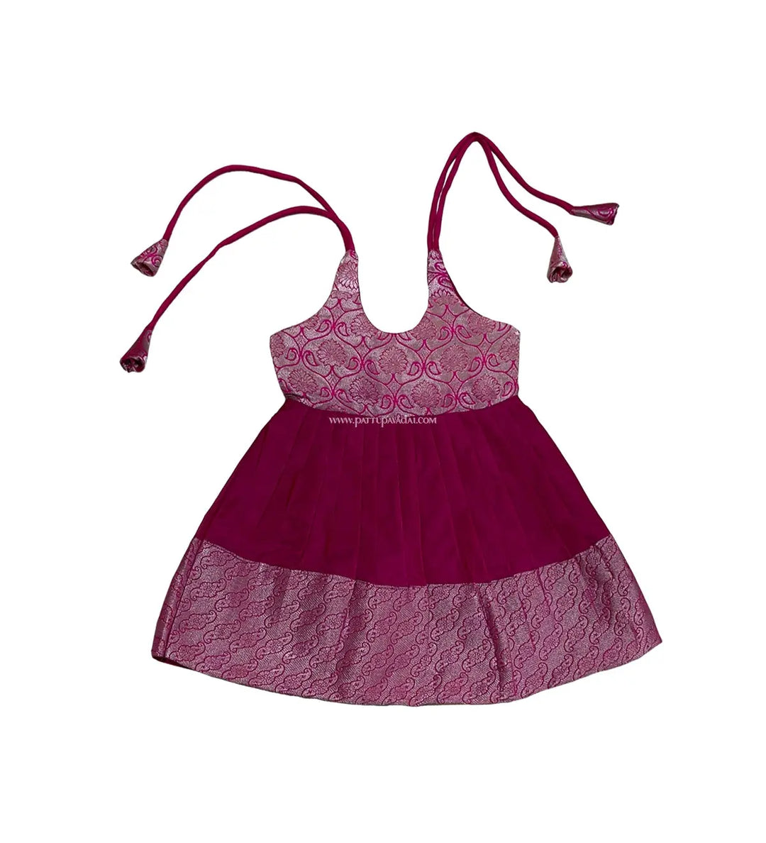 Kids Silk Frock Pink and Silver - Pattupavadai.com