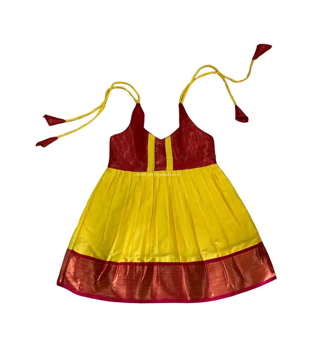 Kids Silk Frock Yellow and Red - Pattupavadai.com