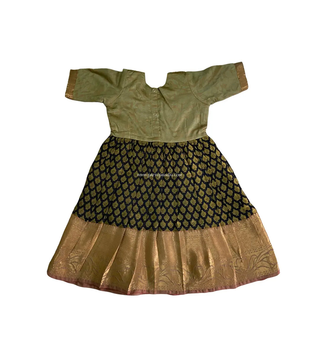 Kids Silk Long Gown Black and Golden - Pattupavadai.com