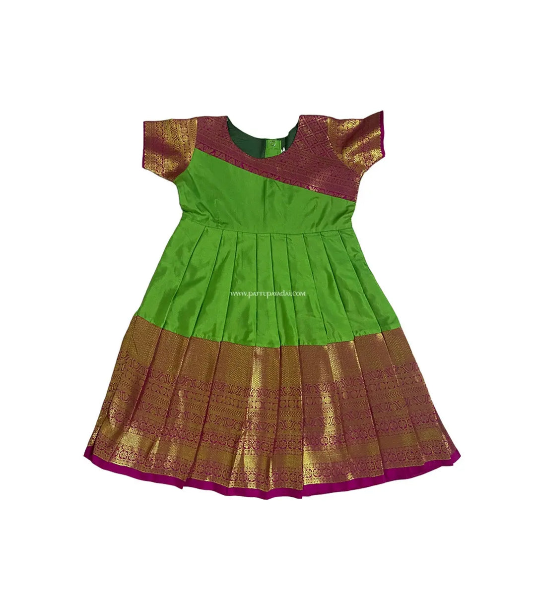 Kids Silk Long Gown Pink and Parrot Green - Pattupavadai.com