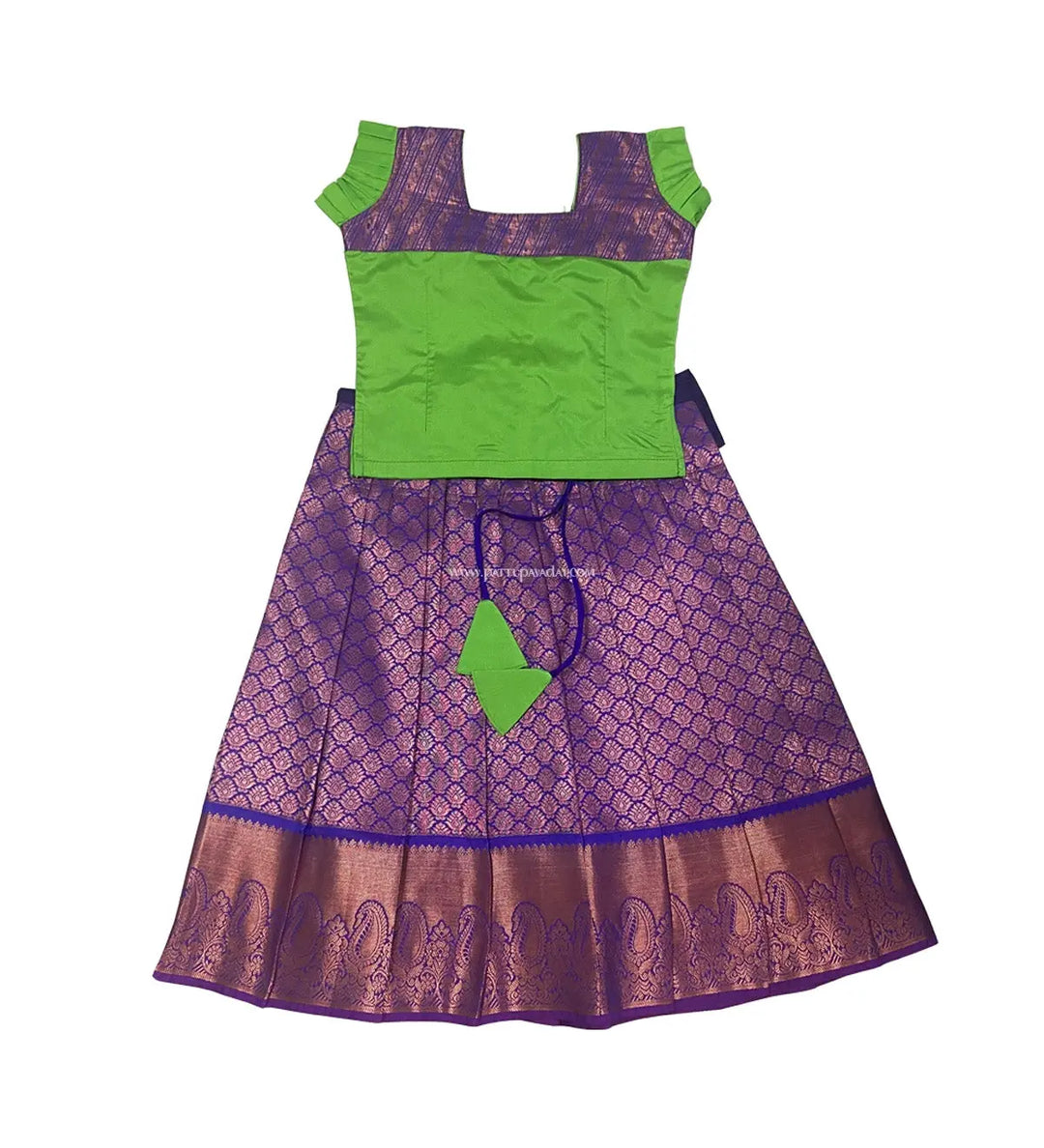 Kids Silk Pavadai Parrot Green and Violet - Pattupavadai.com