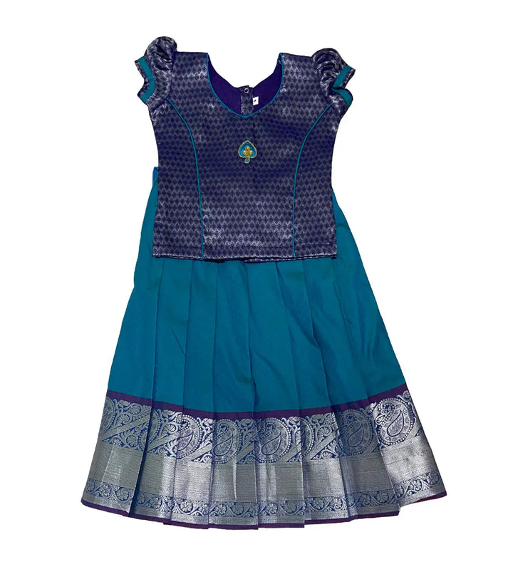 Kids Silk Pavadai Sky Blue and Navy Blue - Pattupavadai.com