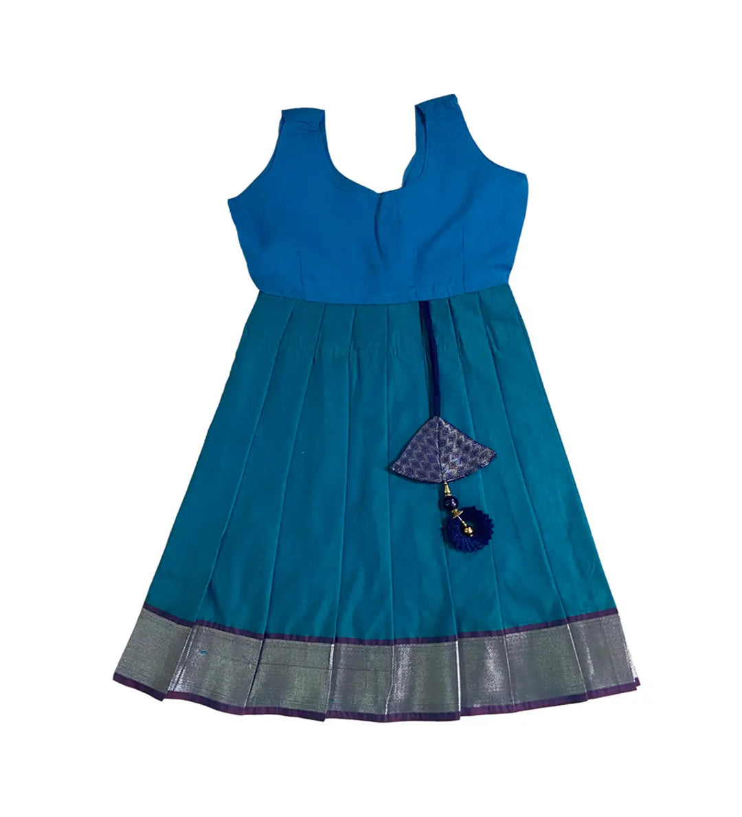 Kids Silk Pavadai Sky Blue and Navy Blue - Pattupavadai.com