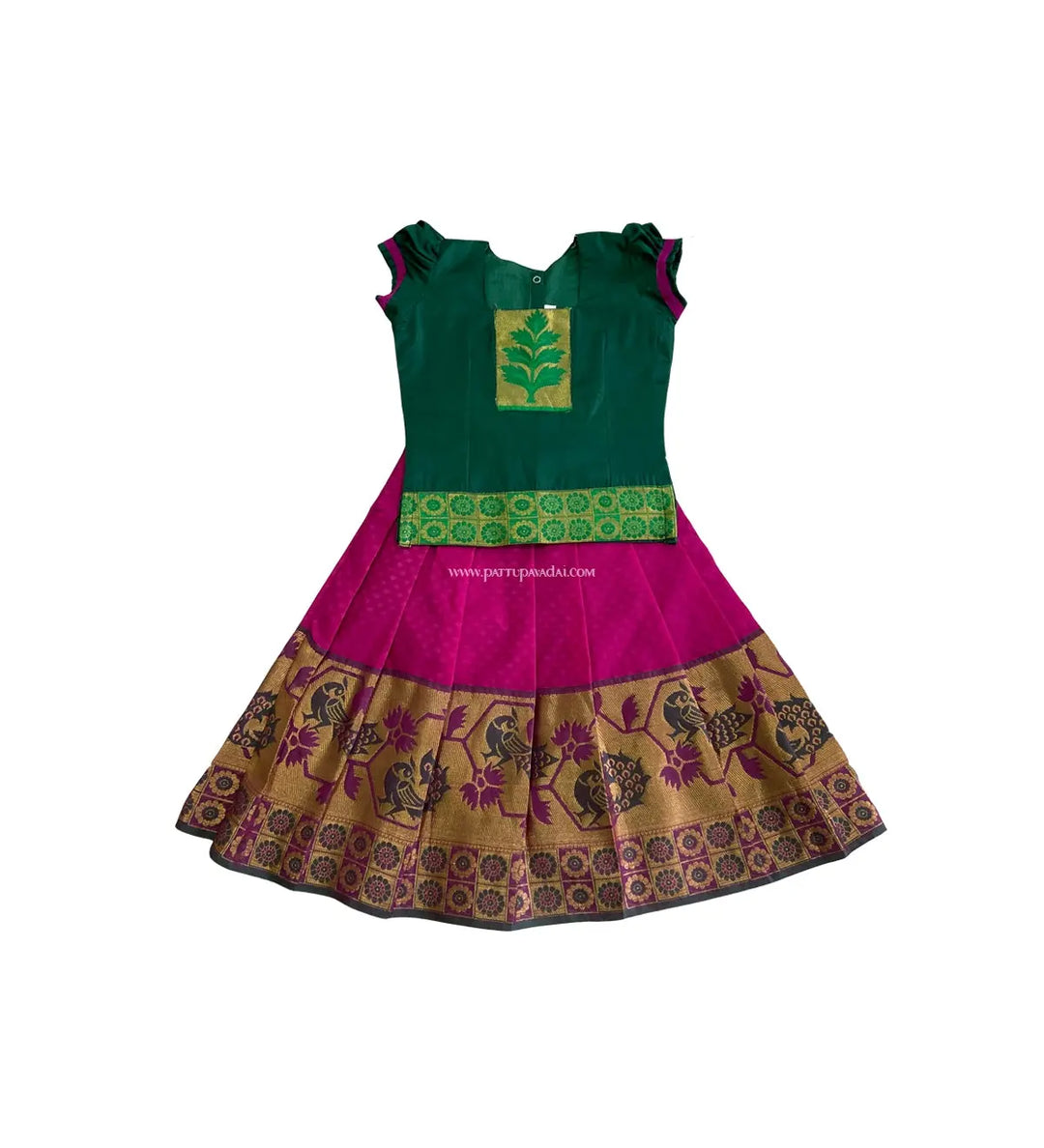 Kids Soft Silk Pavadai Pink And Green - Pattupavadai.com