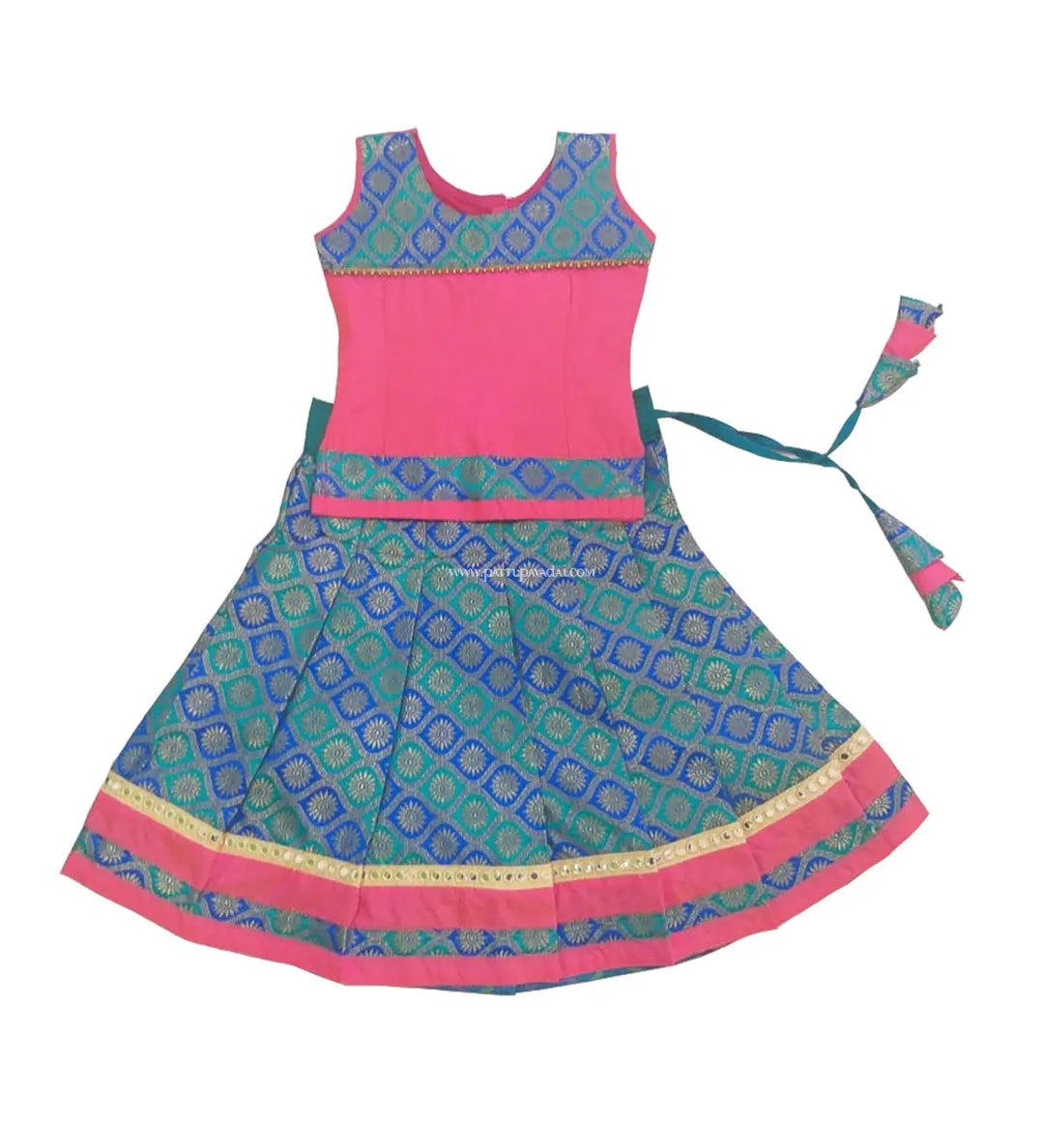 Kids Traditional Pink and Blue Pavadai Langa - Pattupavadai.com