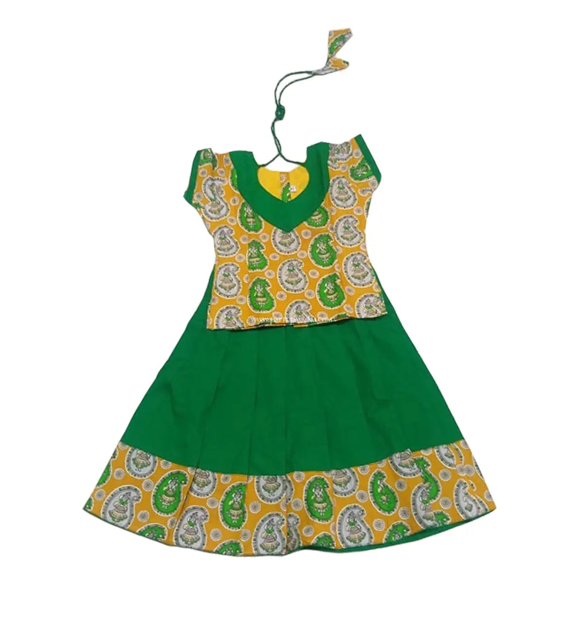 Buy Kids Yellow and Green Pavadai Set Pattupavadai