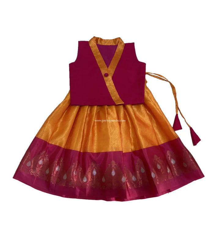 Kids Yellow and Pink Pattu Pavadai - Pattupavadai.com