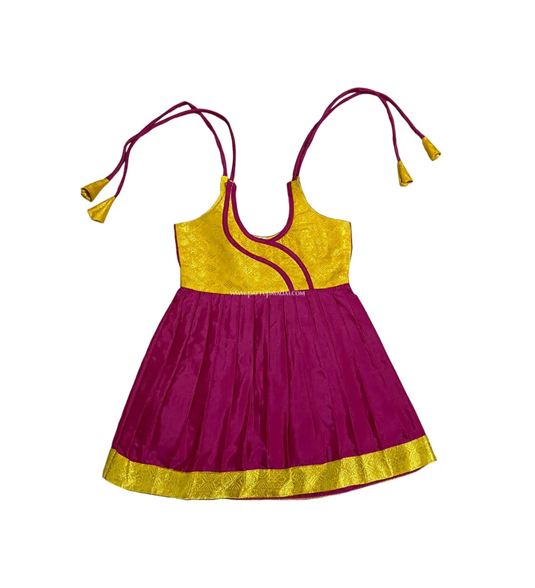 Knot Silk Frock Yellow and Pink - Pattupavadai.com