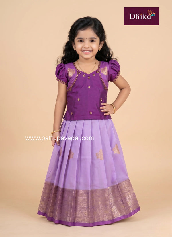 Lavender and Magenta Soft Silk Pavadai for Girls Traditional Ethnic Wear