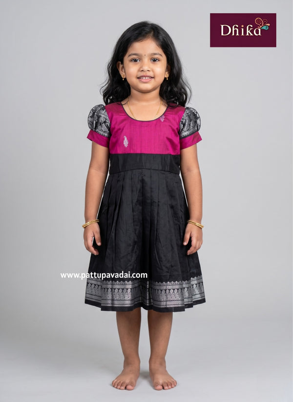 magenta black cotton frock for girls kids dress