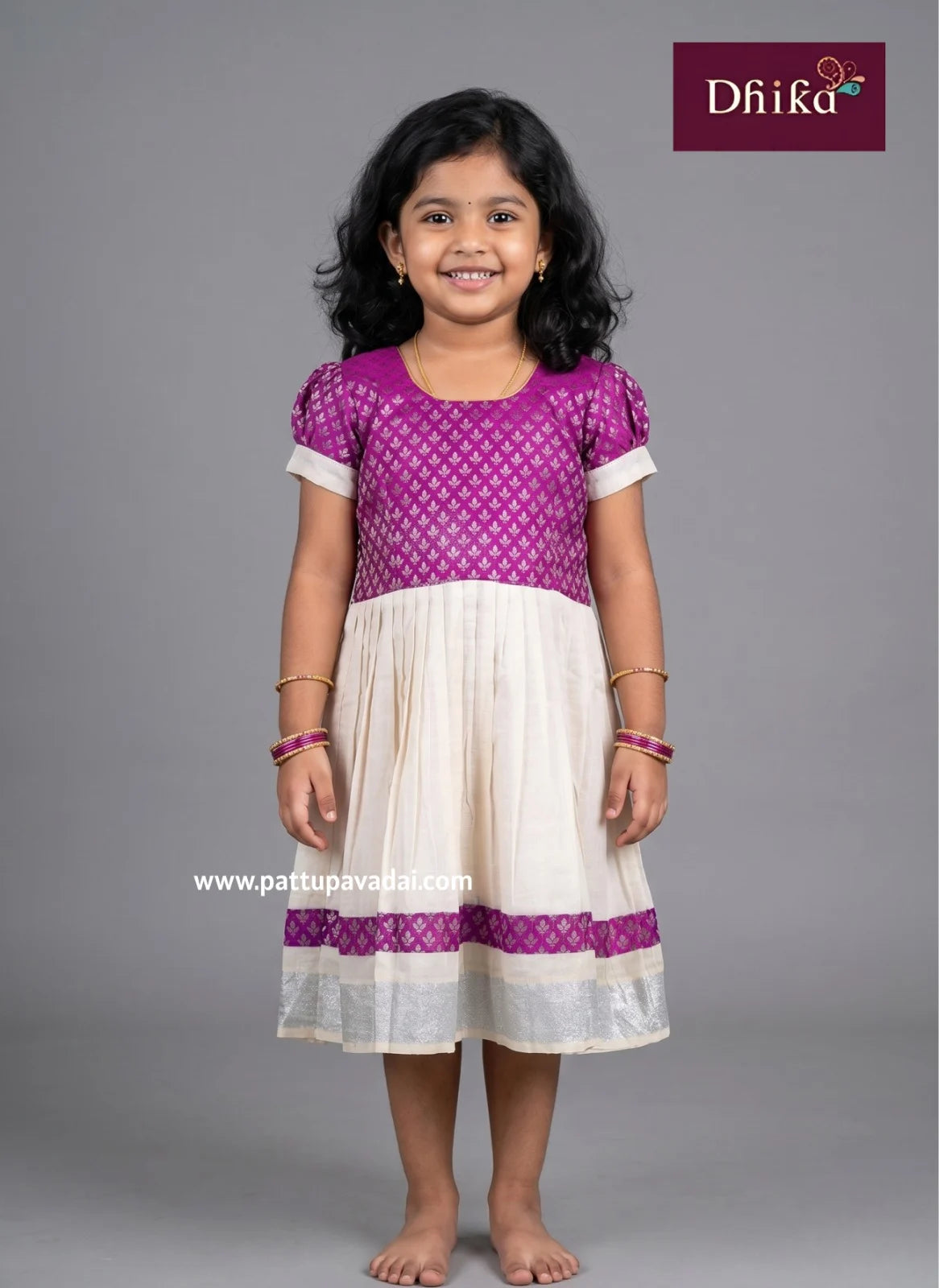 girls magenta cream cotton frock festive traditional dress