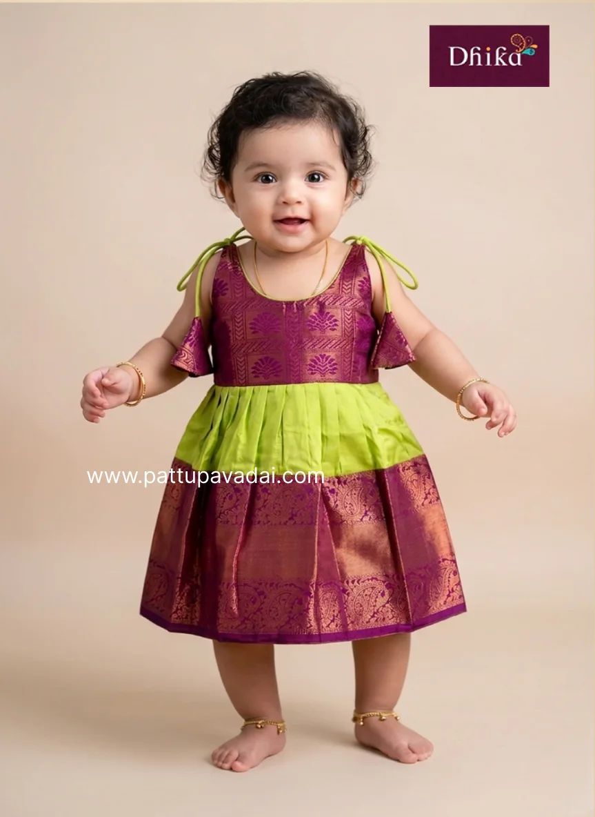 magenta and green silk frock for girls traditional party wear