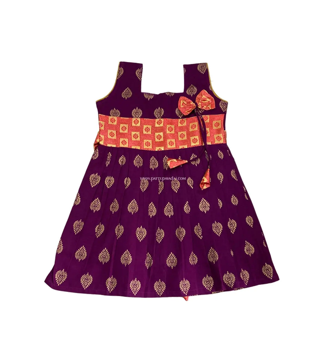 Magenta Kids Cotton Frock - Pattupavadai.com