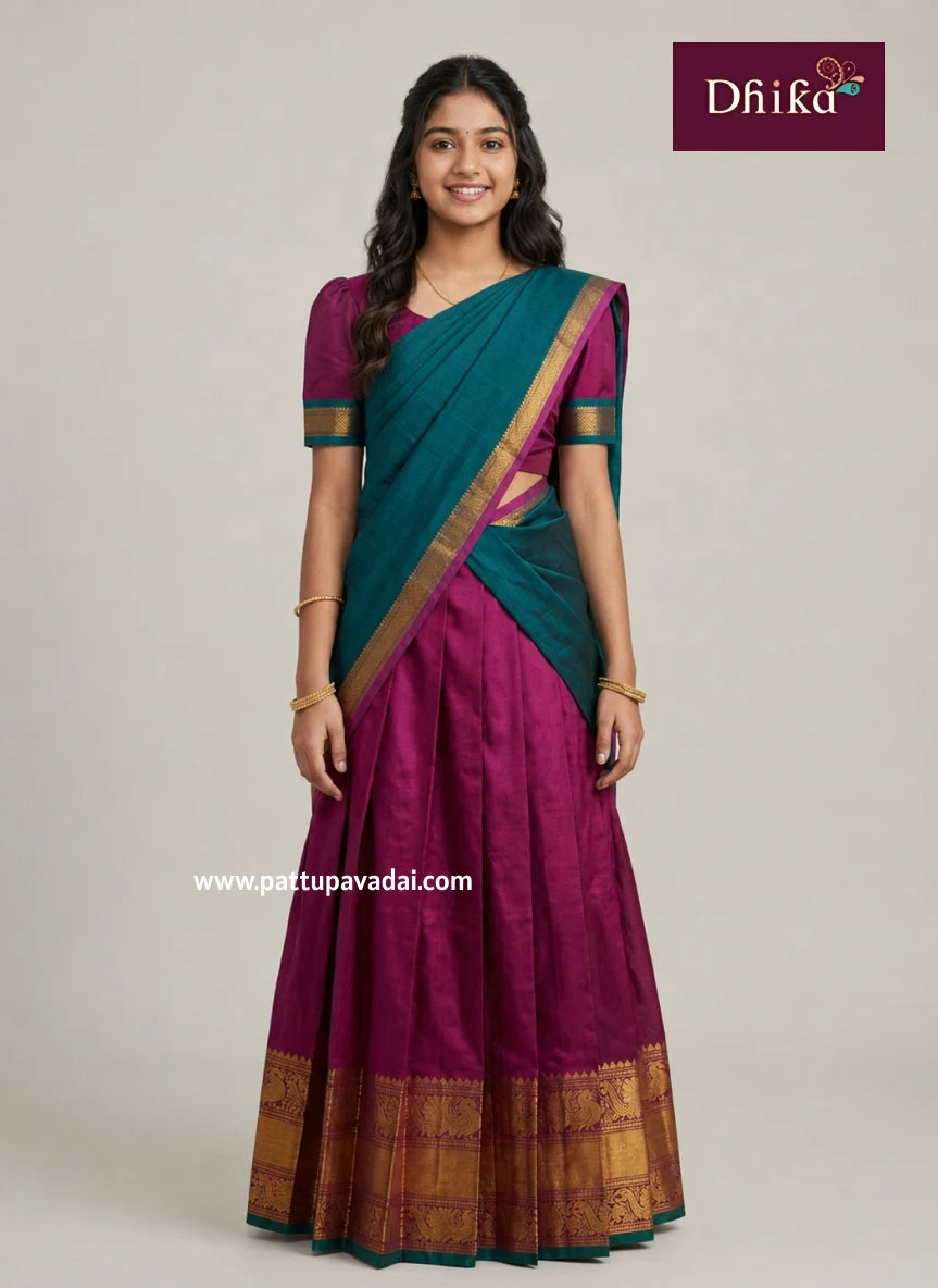 magenta narayanpet half saree traditional wear