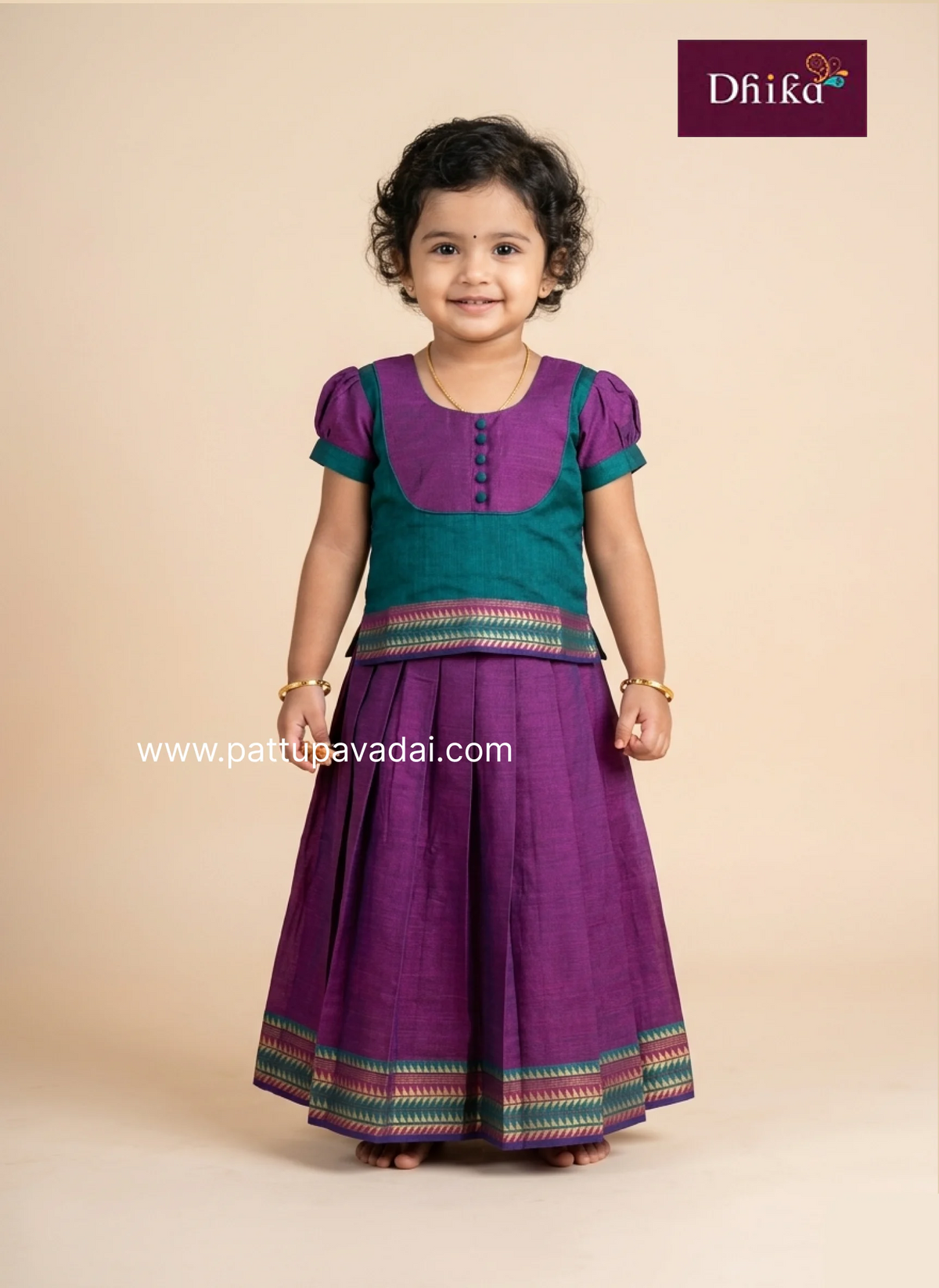 pure cotton magenta peacock blue pavadai sattai for girls traditional wear