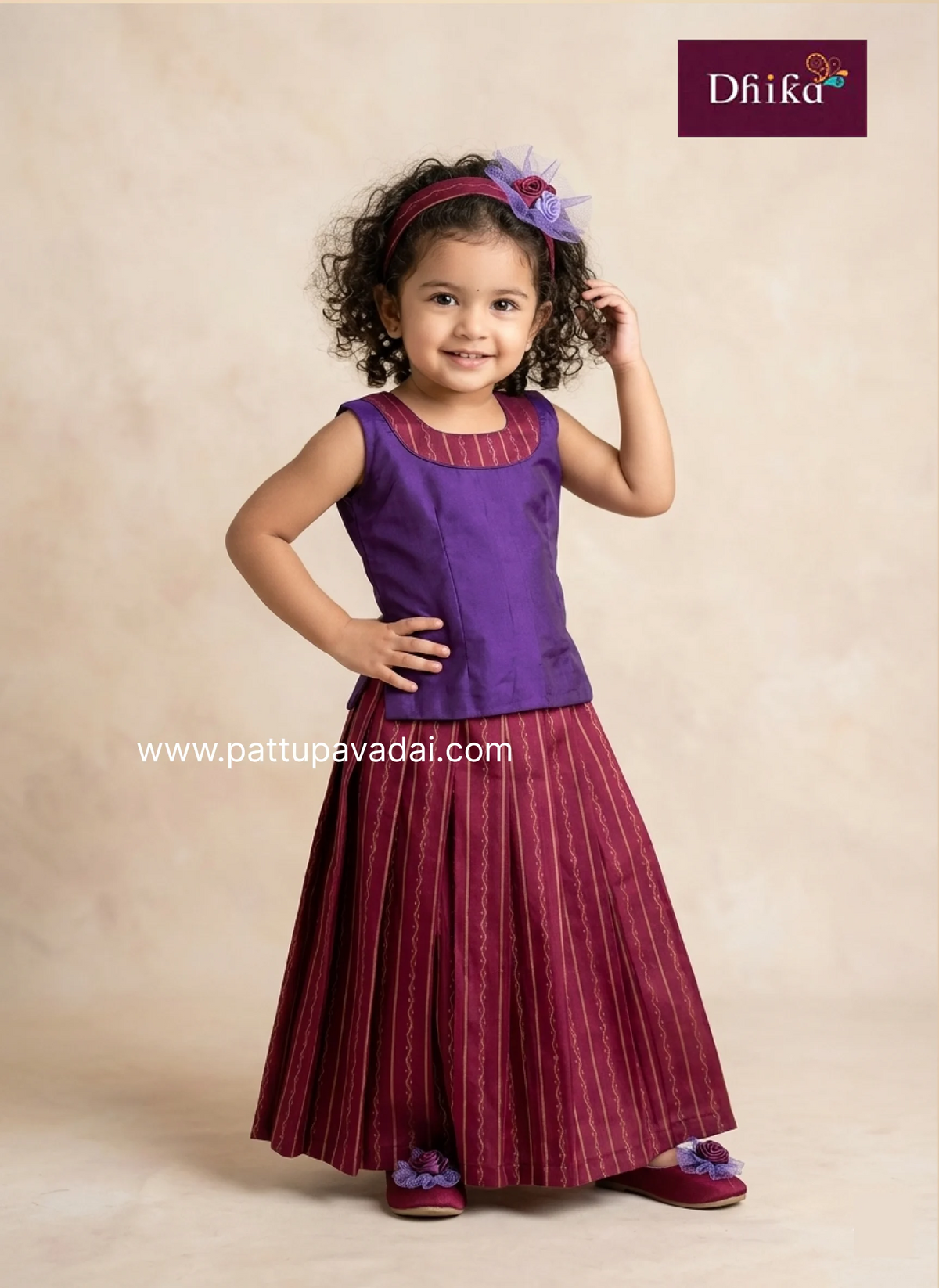 silk cotton magenta violet sleeveless top and skirt set for girls ethnic wear