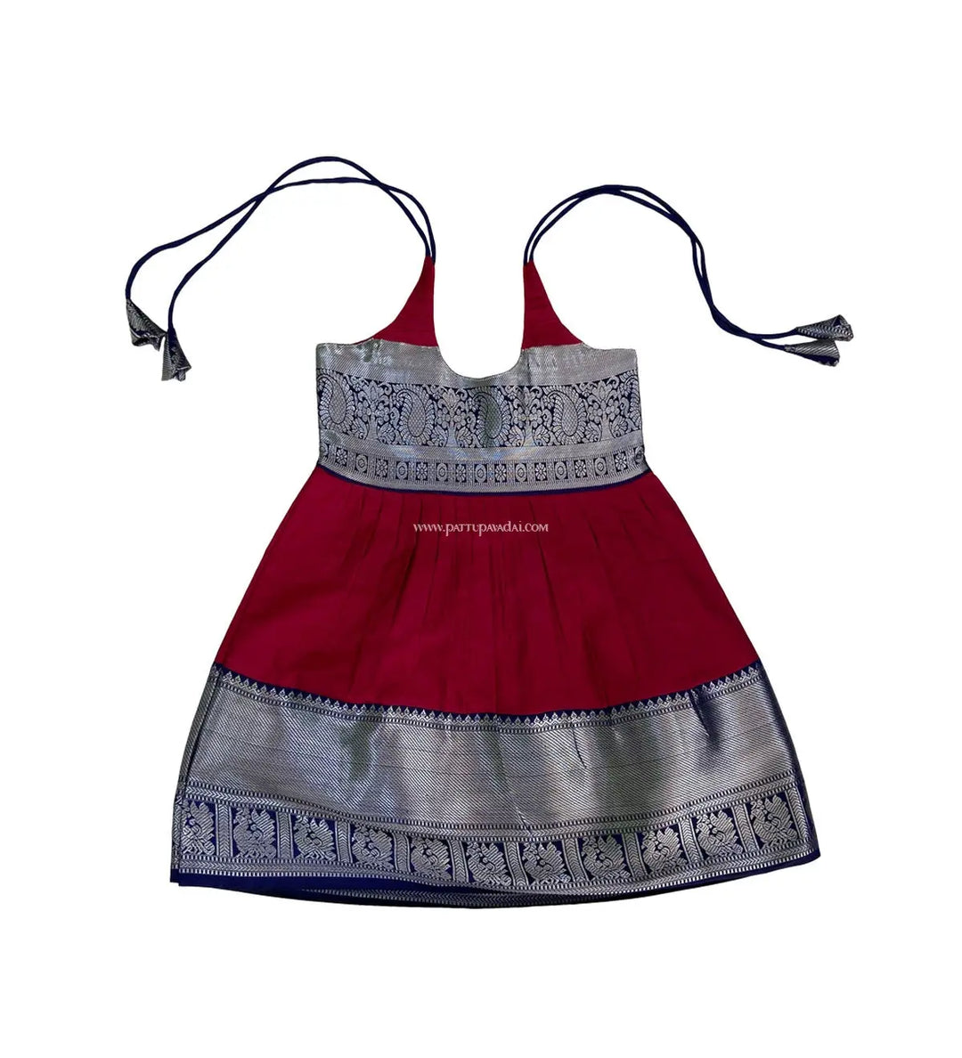 Maroon and Navy Blue Silk Frock - Pattupavadai.com