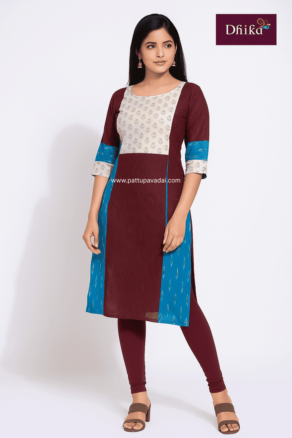 maroon and blue cotton kurti printed ikkat design soft lining comfortable wear