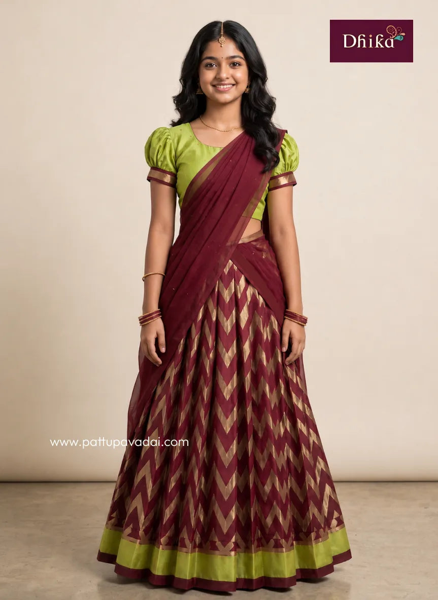 maroon and pista green half saree for women traditional ethnic wear