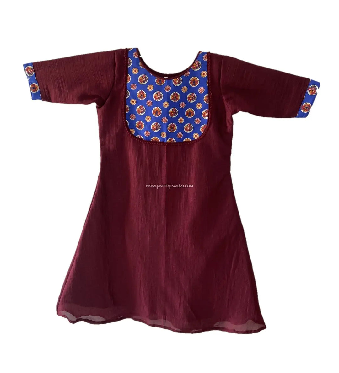 Maroon Vichitra Silk Kurti - Pattupavadai.com