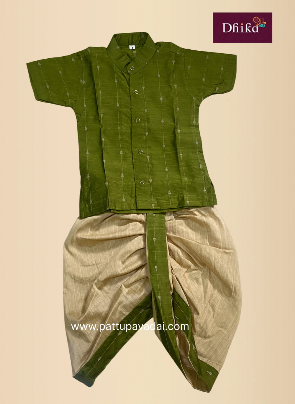 mehendi green silk kurta dhoti set for boys traditional wear