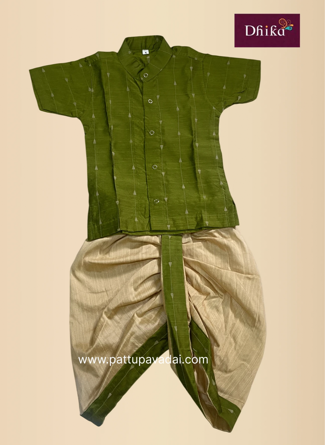 mehendi green silk kurta dhoti set for boys traditional wear