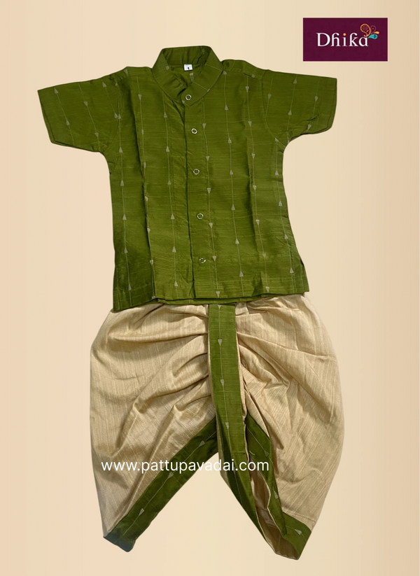 mehendi green silk kurta dhoti set for boys traditional wear