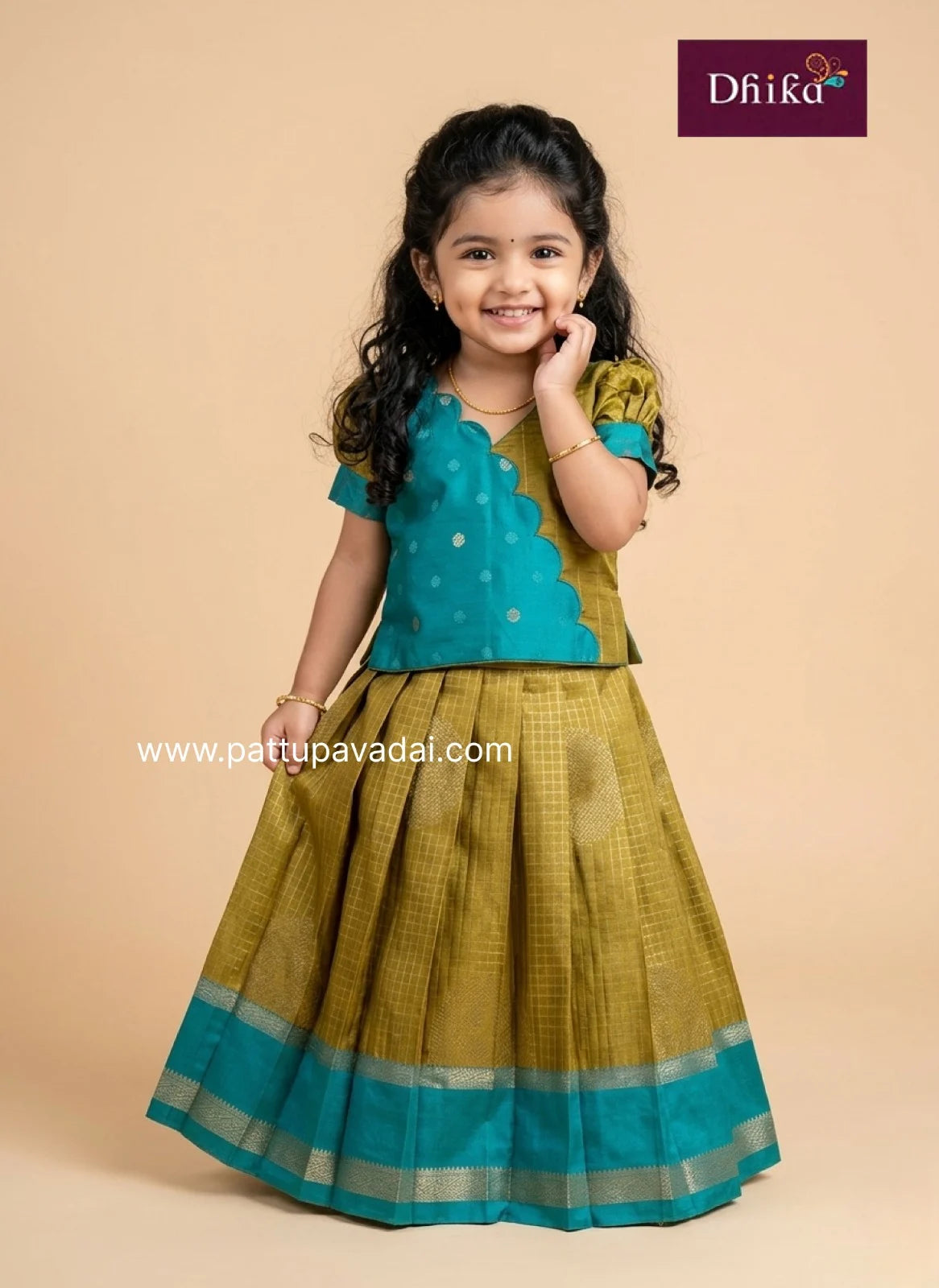 mehendi green soft silk pavadai for girls traditional kids dress