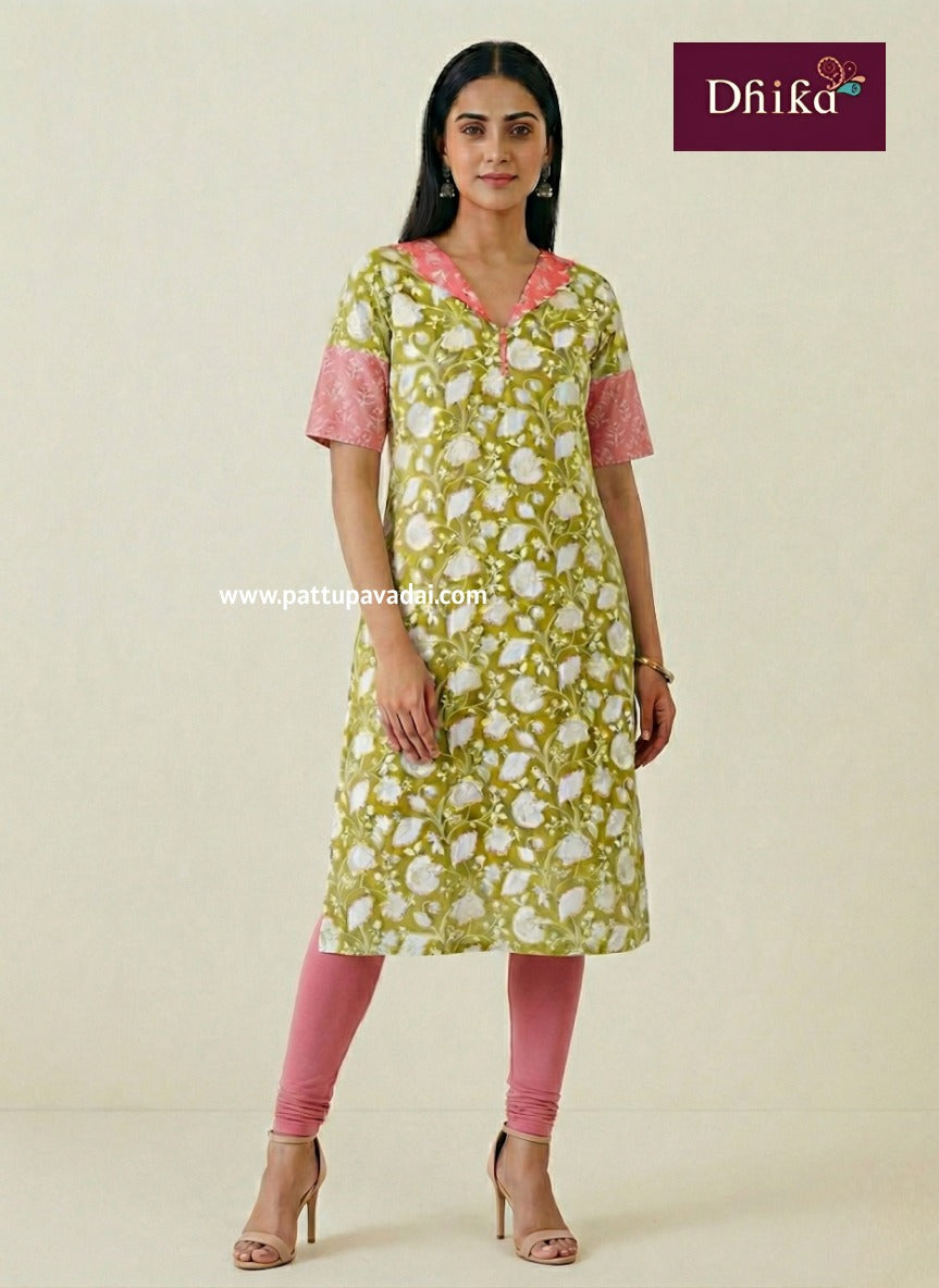 mild green cotton kurti for women with lining