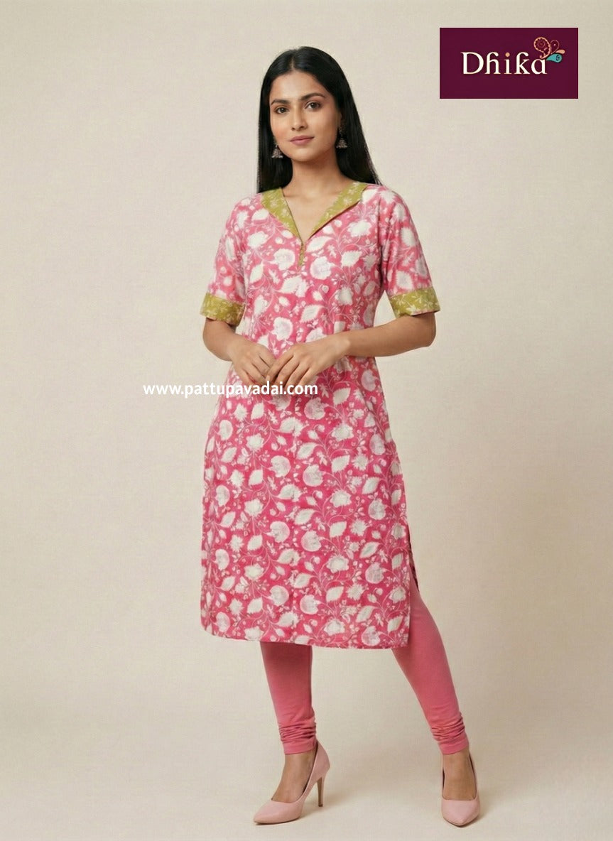 mild pink cotton kurti for women with lining