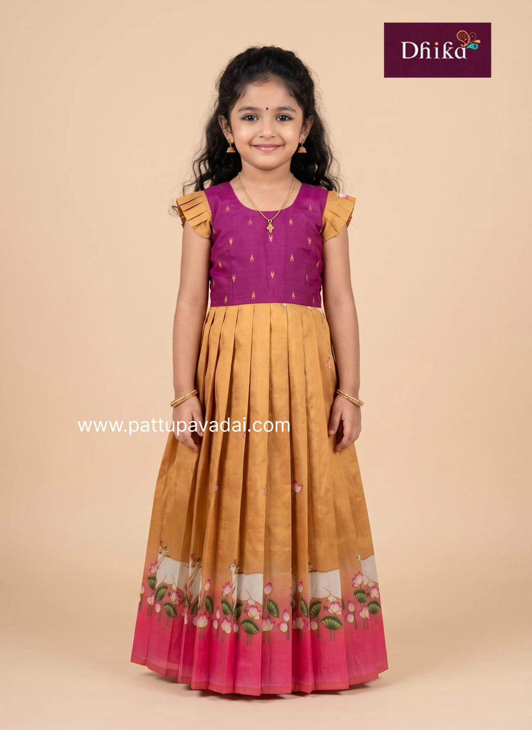 mustard and pink long gown for girls festive wear