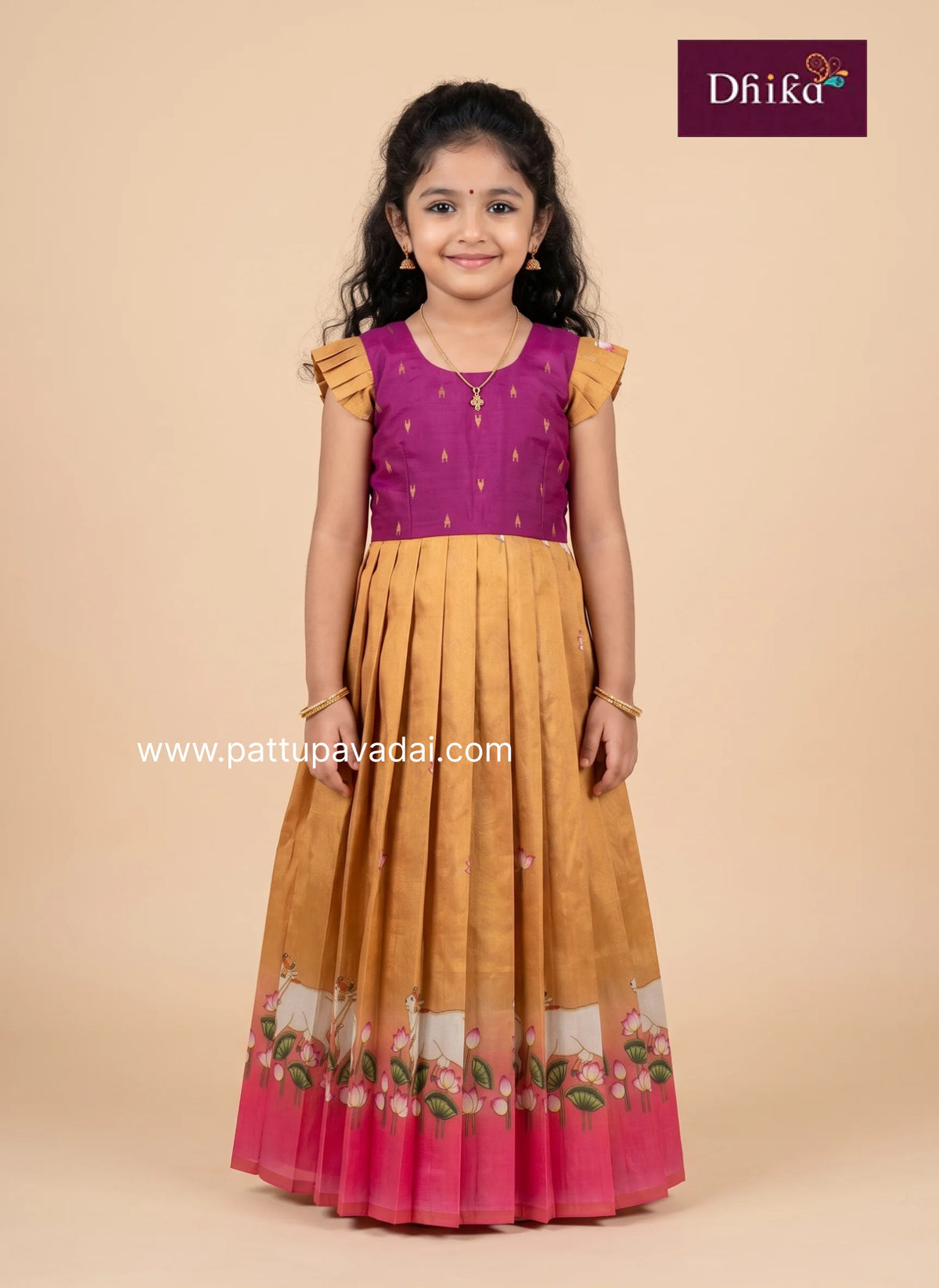 mustard and pink long gown for girls festive wear