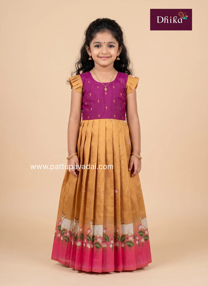 mustard and pink long gown for girls festive wear