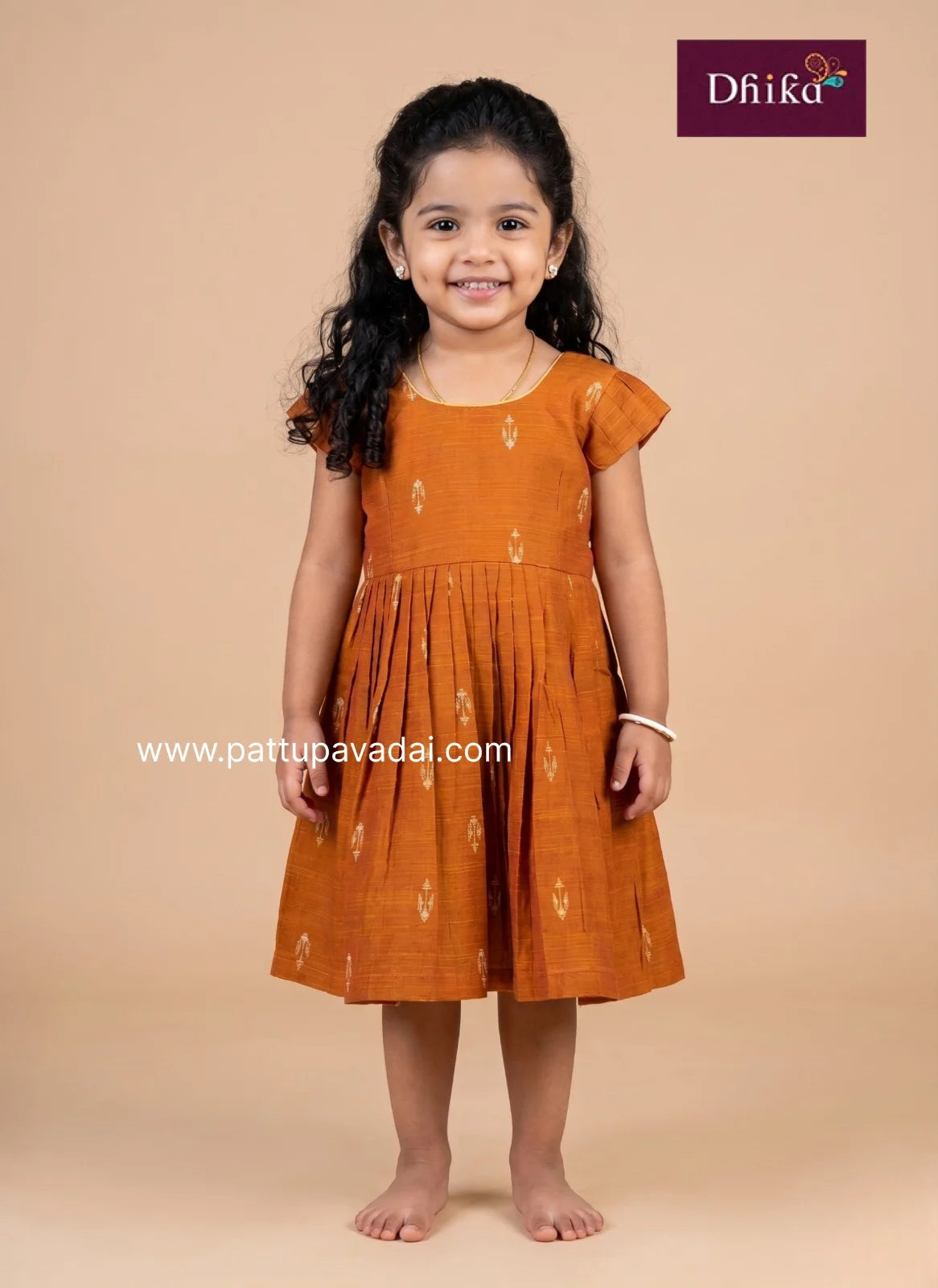 mustard raw silk frock for girls traditional party wear dress