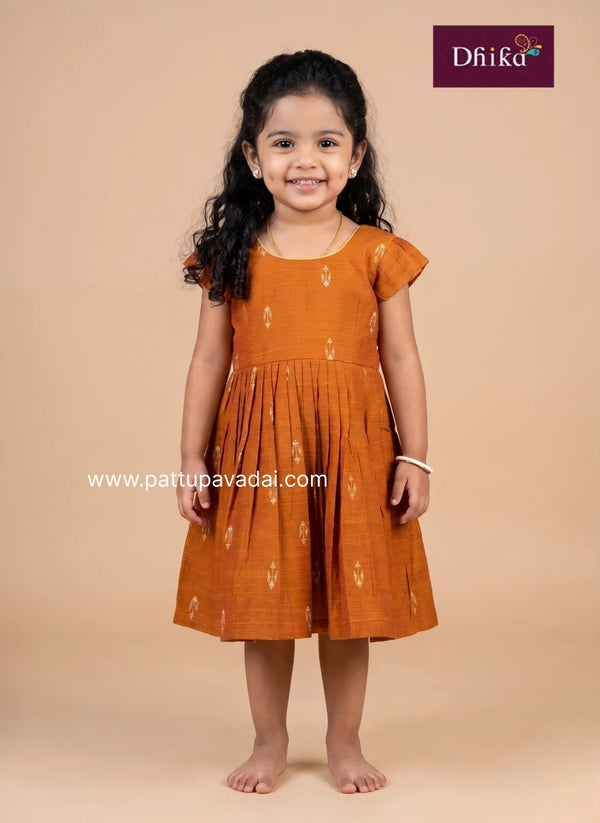 mustard raw silk frock for girls traditional party wear dress