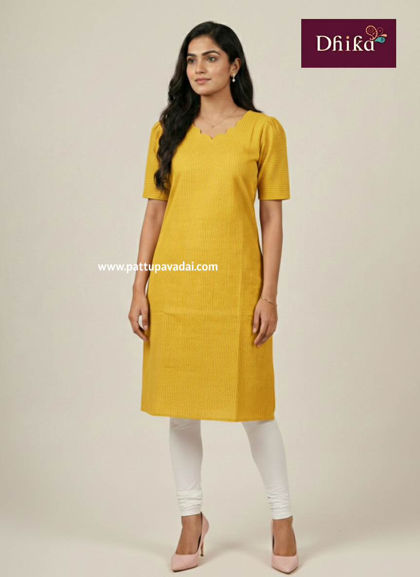 mustard yellow soft cotton kurti for women daily wear