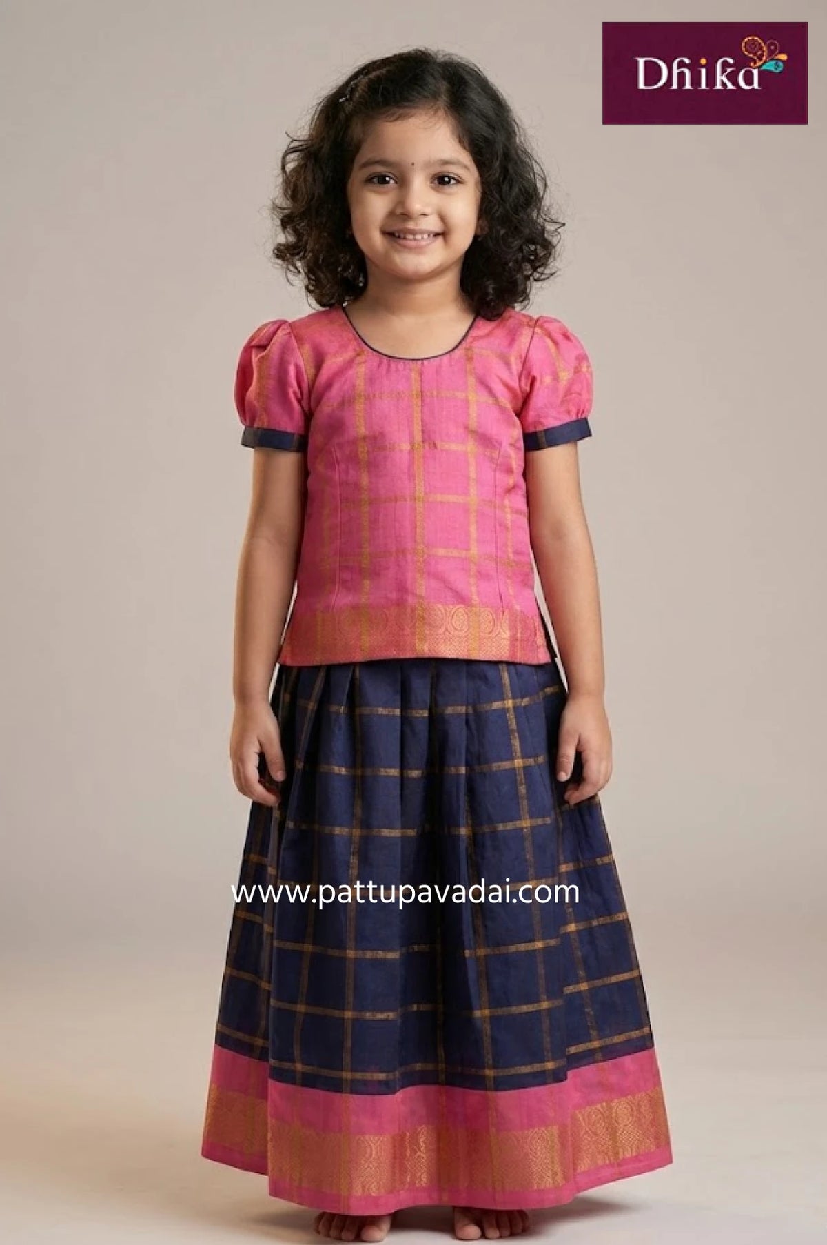 navy and baby pink pure cotton pavadai sattai for kids comfortable festive wear