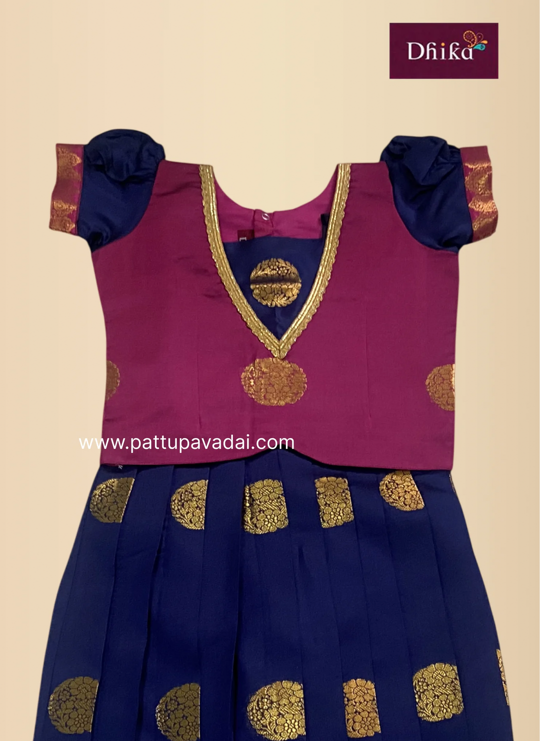 navy blue and pink soft silk pavadai for girls festive traditional outfit