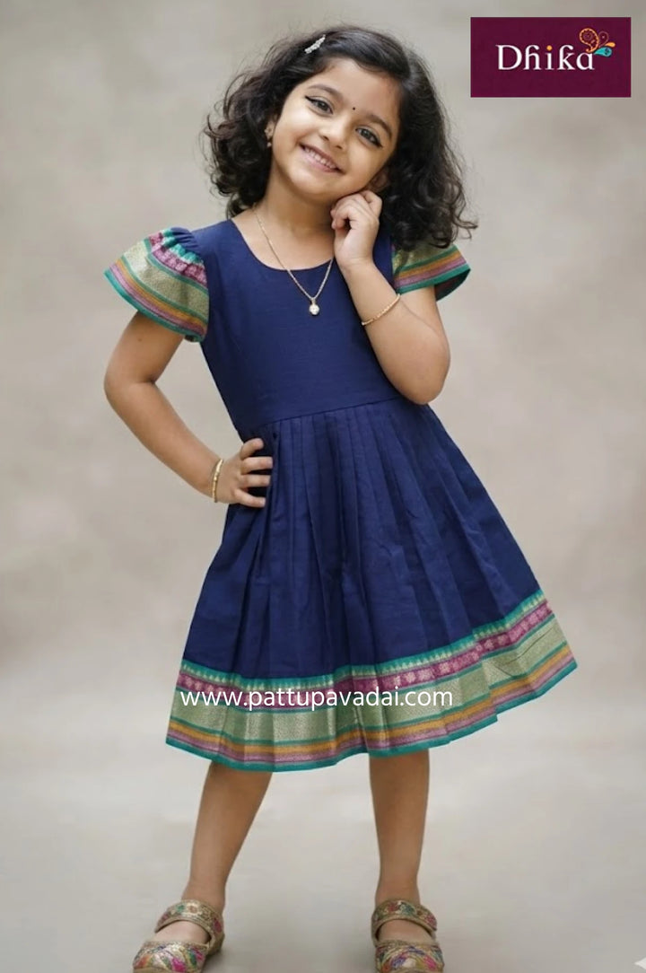 navy blue pure cotton frock for kids soft comfortable everyday wear