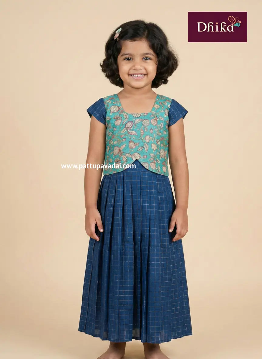 navy blue raw silk pavadai sattai for girls traditional wear