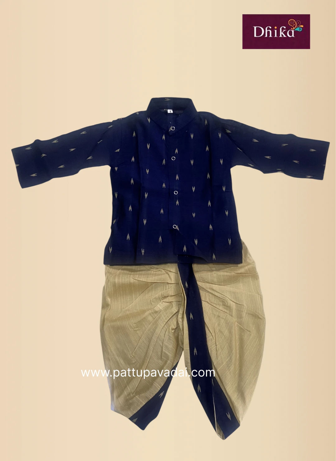 navy blue silk kurta dhoti set for boys traditional wear