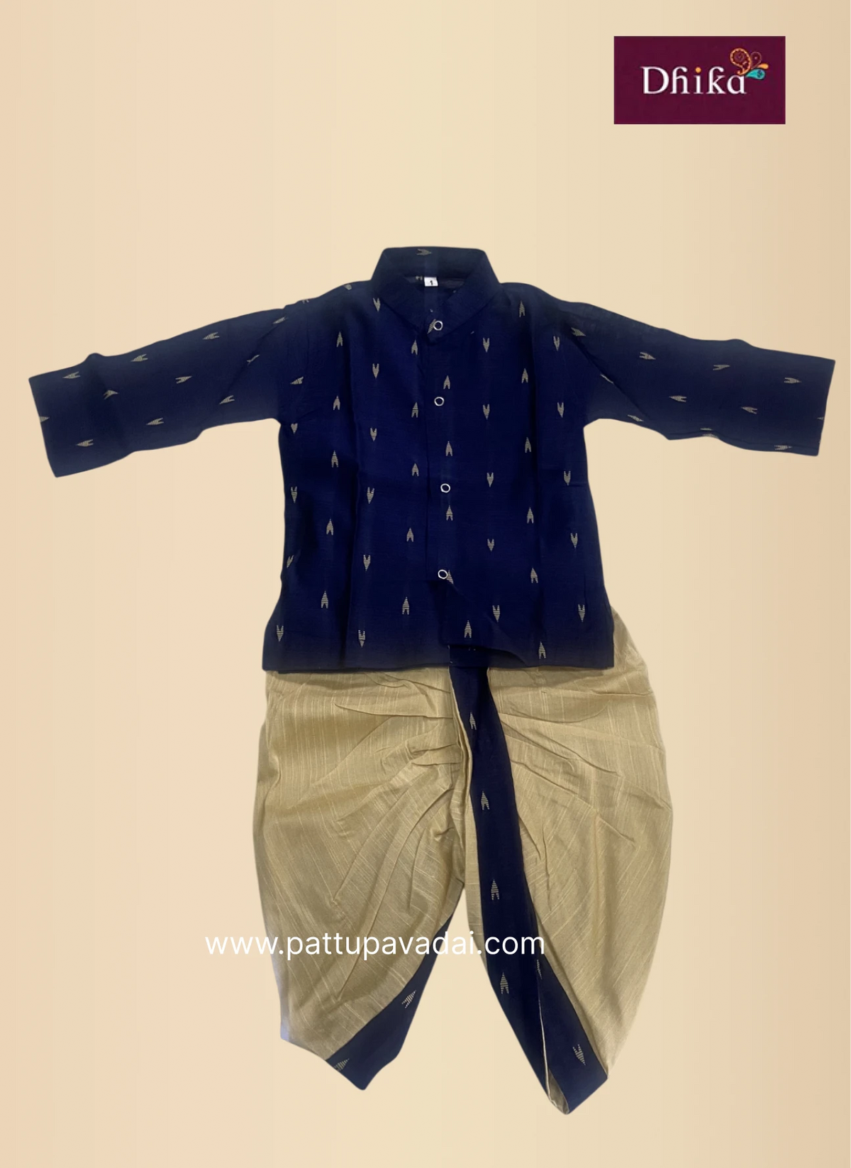 navy blue silk kurta dhoti set for boys traditional wear