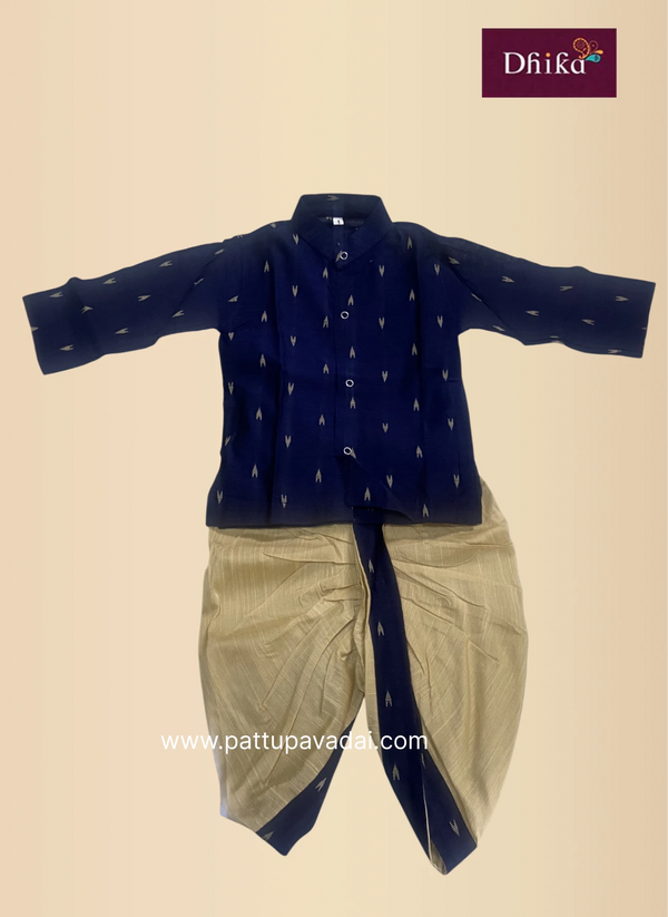 navy blue silk kurta dhoti set for boys traditional wear