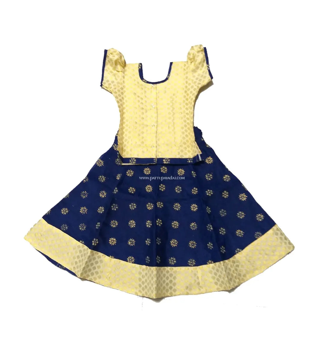 Navy Blue and Cream Fancy Langa - Pattupavadai.com