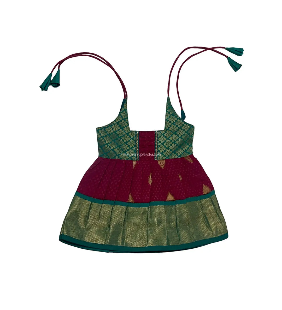 New Born Maroon and Green Silk Frock - Pattupavadai.com