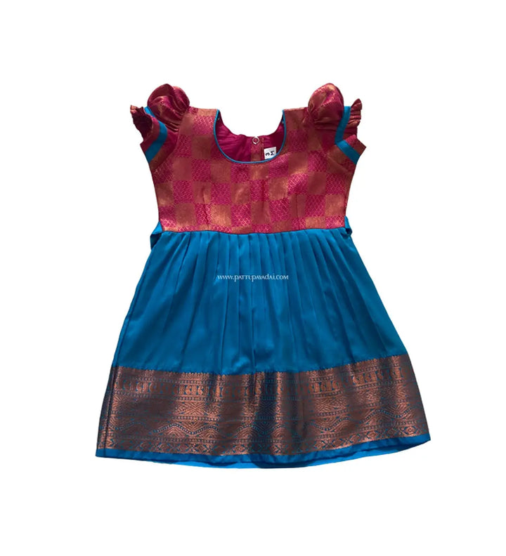 new born pink blue silk frock festive pattu dress for babies