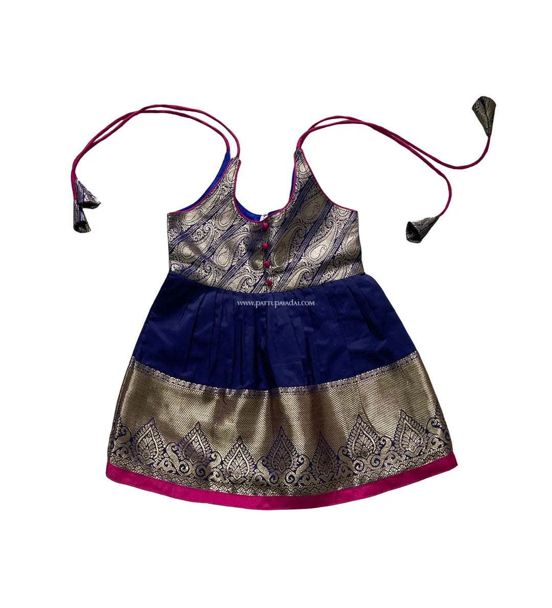 New Born Pure Silk Frock Navy Blue - Pattupavadai.com