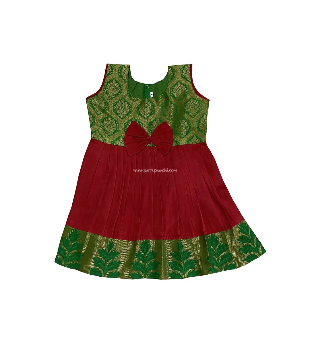 Semi Silk Frock Red And Green - Pattupavadai.com